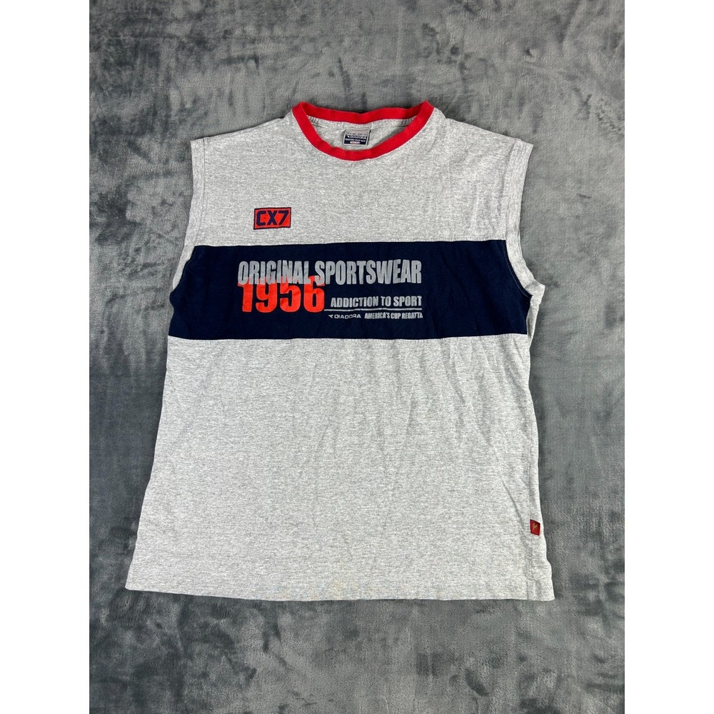 Diadora‎ Vintage Sleeveless Shirt Men's Large Gray Red 1956 Sportswear Tank